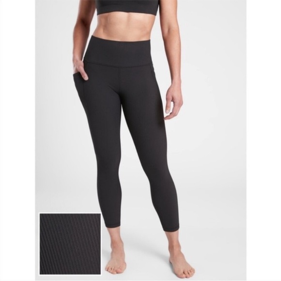 Athleta Pants - ATHLETA Salutation Stash Pocket II Rib 7/8 Tight Leggings Black XL Extra Large